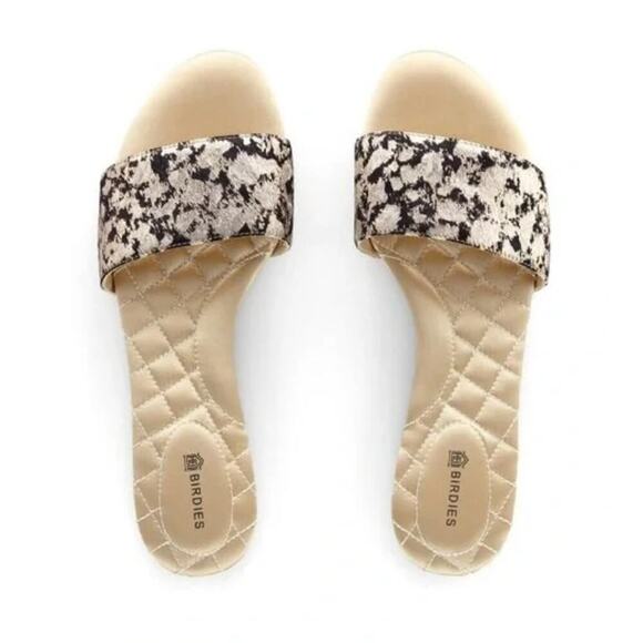 Birdies 8.5 Sandals Sparrow Slip On Cishion Open Toe Slides Gold Brown Cream NEW - Picture 1 of 8